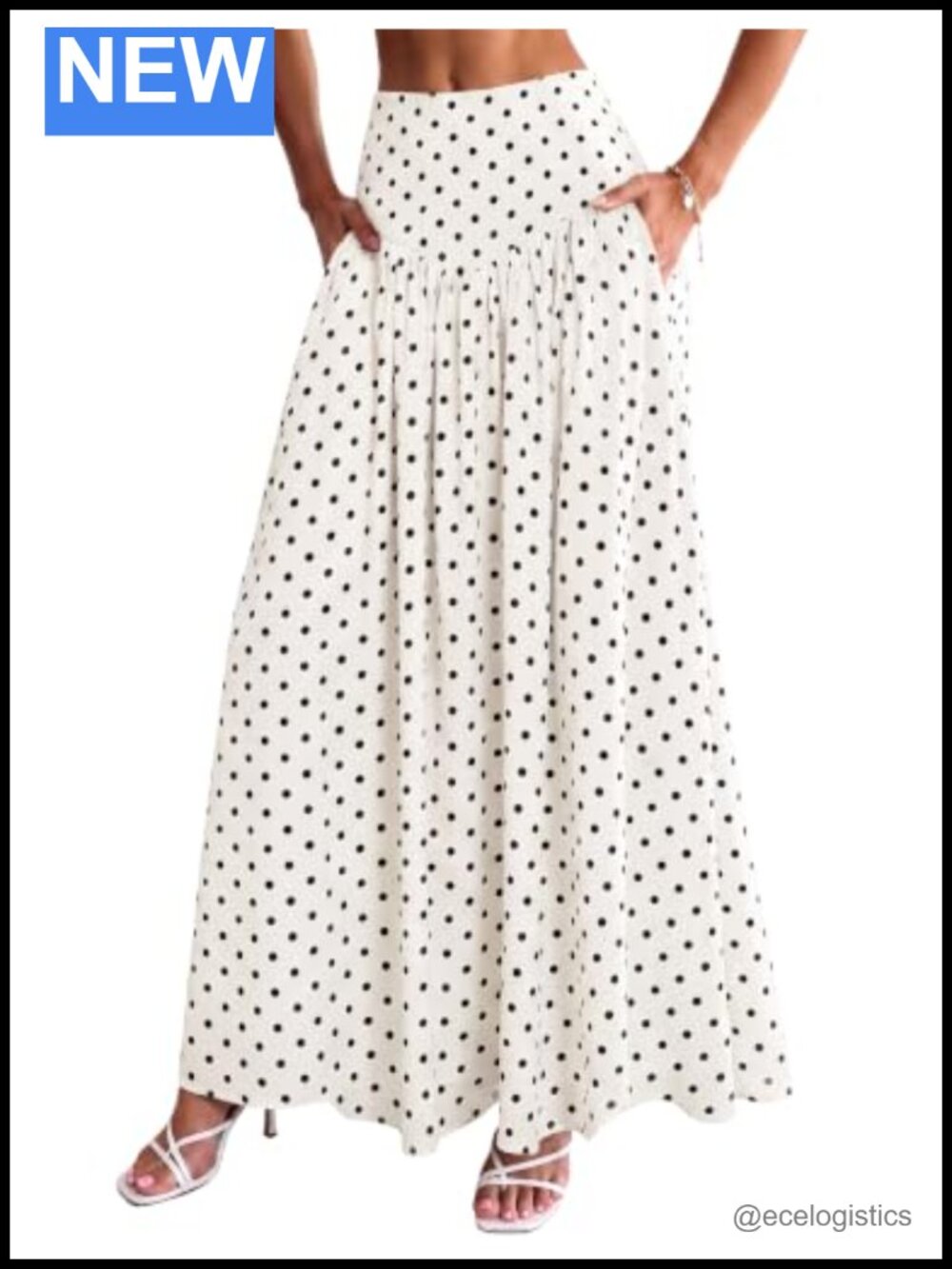 Maxi Skirt with Pockets Women A-Line Polka Dot Long Flowy Viscose and Nylon